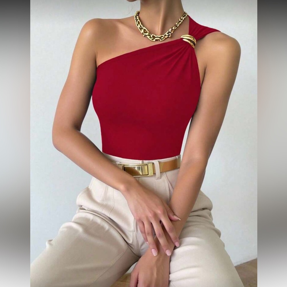 Elegant Red One-Shoulder Top